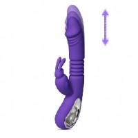 Thrusting Rabbit Vibe. 12 Thrusting & 12 Vibrating Functions, Heating, Silicone, Rechargeable, PURPLE
